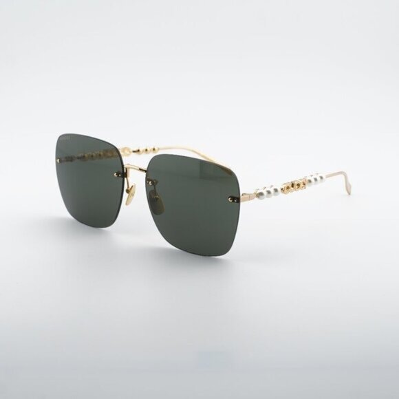 Gucci GG1923SA 001 Sunglasses Gold with Pearl Square Frame, Grey Lenses main image 8